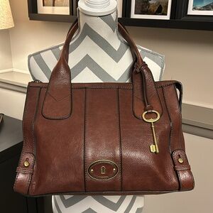 FOSSIL Vintage Reissue VRI Leather Satchel Shoulder Bag, Cognac, ZB5190